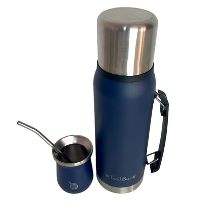 JUEGO DE MATE Y TERMO AZUL (CON BOMBILLA)