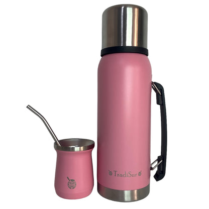 JUEGO DE MATE Y TERMO ROSA (CON BOMBILLA)