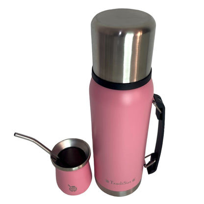 JUEGO DE MATE Y TERMO ROSA (CON BOMBILLA)